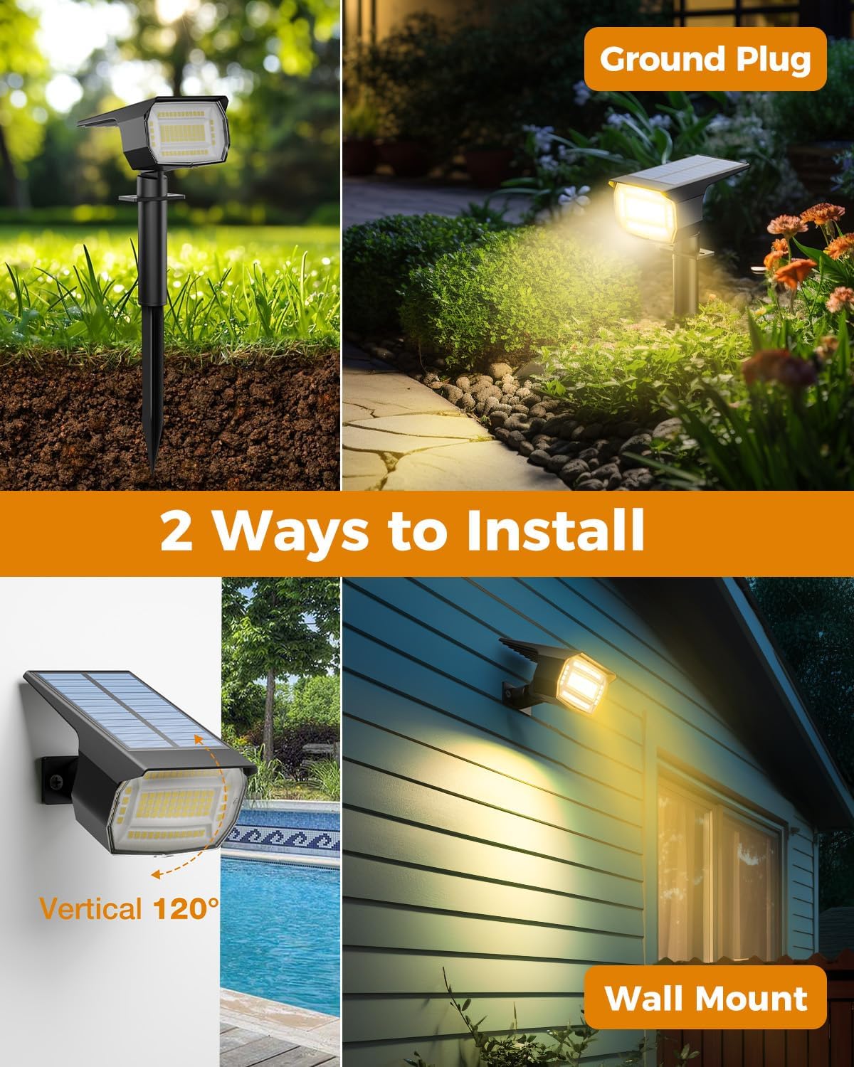 (RGB) 4 Pack Solar Lights Outdoor Garden 72 LED Solar Spot Lights 3 Modes IP65 Waterproof Garden Uplighters Solar Powered Auto ON/Off Spotlight for Yard Driveway 
