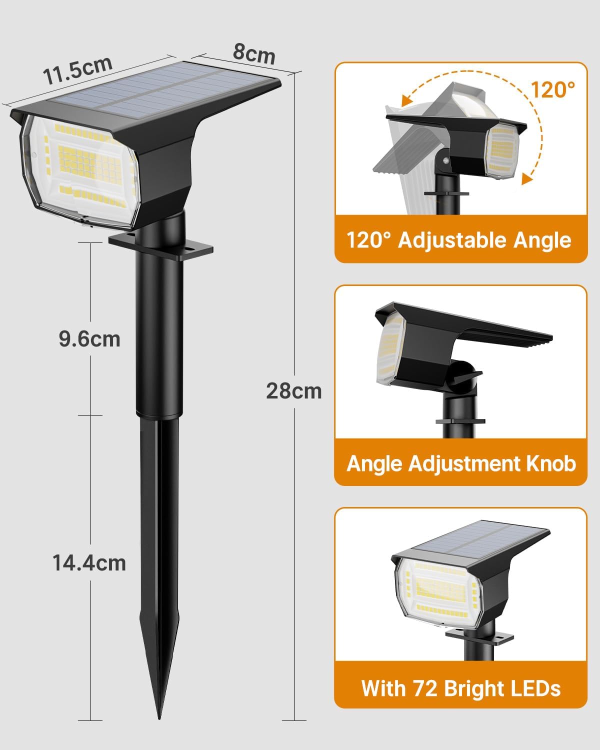 (RGB) 4 Pack Solar Lights Outdoor Garden 72 LED Solar Spot Lights 3 Modes IP65 Waterproof Garden Uplighters Solar Powered Auto ON/Off Spotlight for Yard Driveway 