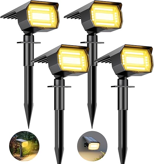 (RGB) 4 Pack Solar Lights Outdoor Garden 72 LED Solar Spot Lights 3 Modes IP65 Waterproof Garden Uplighters Solar Powered Auto ON/Off Spotlight for Yard Driveway 