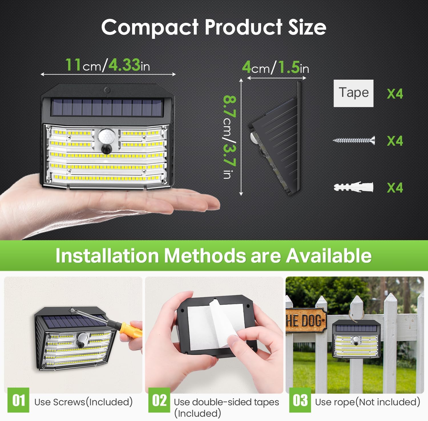 (4 PCS) Solar Lights Outdoor, Super Bright 126LED Solar Security Lights PIR Motion Sensor with 3 Lighting Modes Lighting Angle, Wireless IP65 Waterproof Wall Lights 