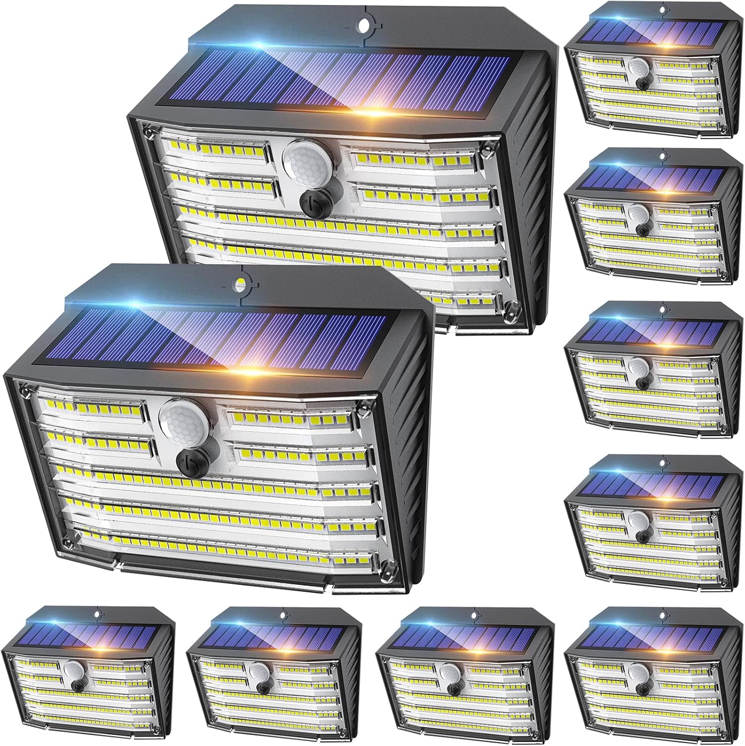 (4 PCS) Solar Lights Outdoor, Super Bright 126LED Solar Security Lights PIR Motion Sensor with 3 Lighting Modes Lighting Angle, Wireless IP65 Waterproof Wall Lights 