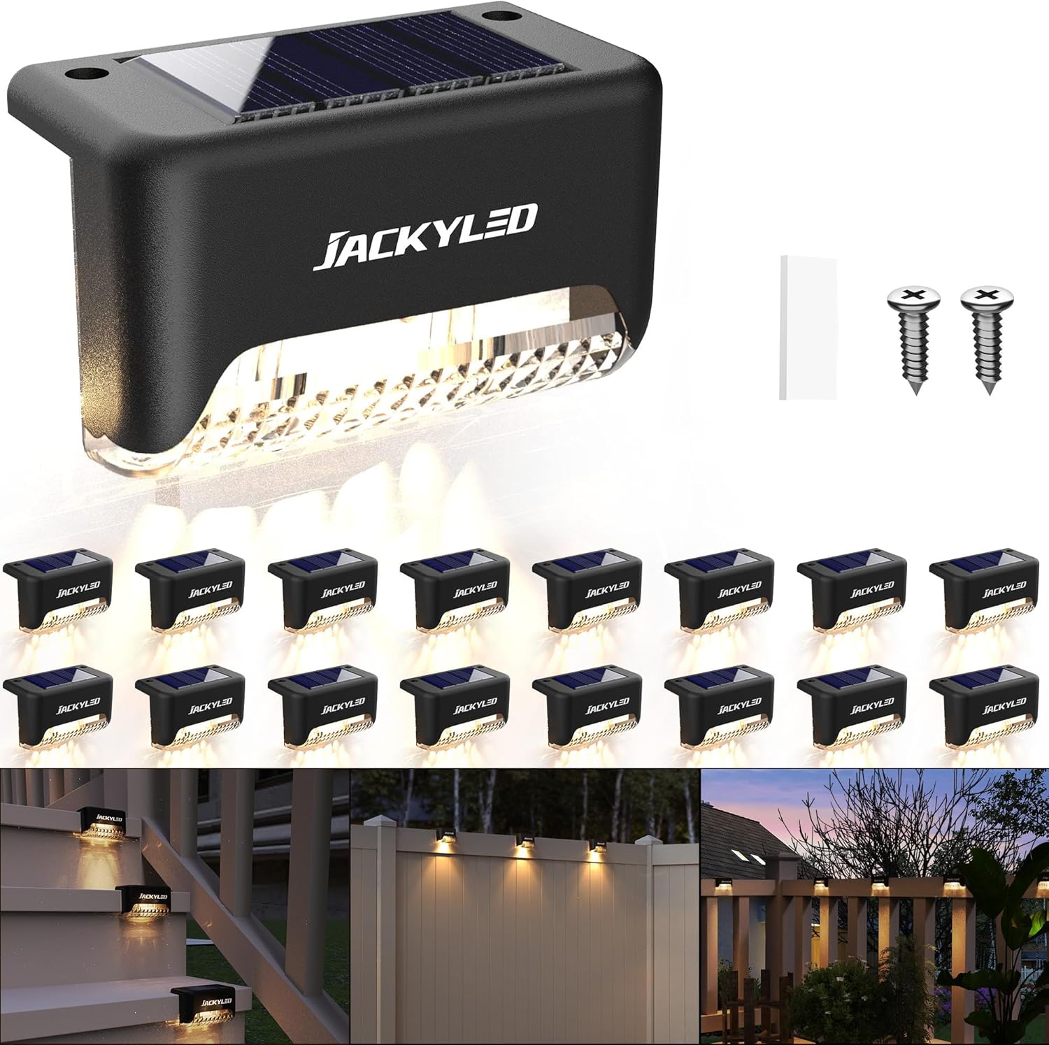 16 Pack Solar Deck Lights Outdoor Solar Fence Light Waterproof LED Solar Powered Decking Light for Garden Deck,Outdoor Stair Fence Railing Yard and Pathway