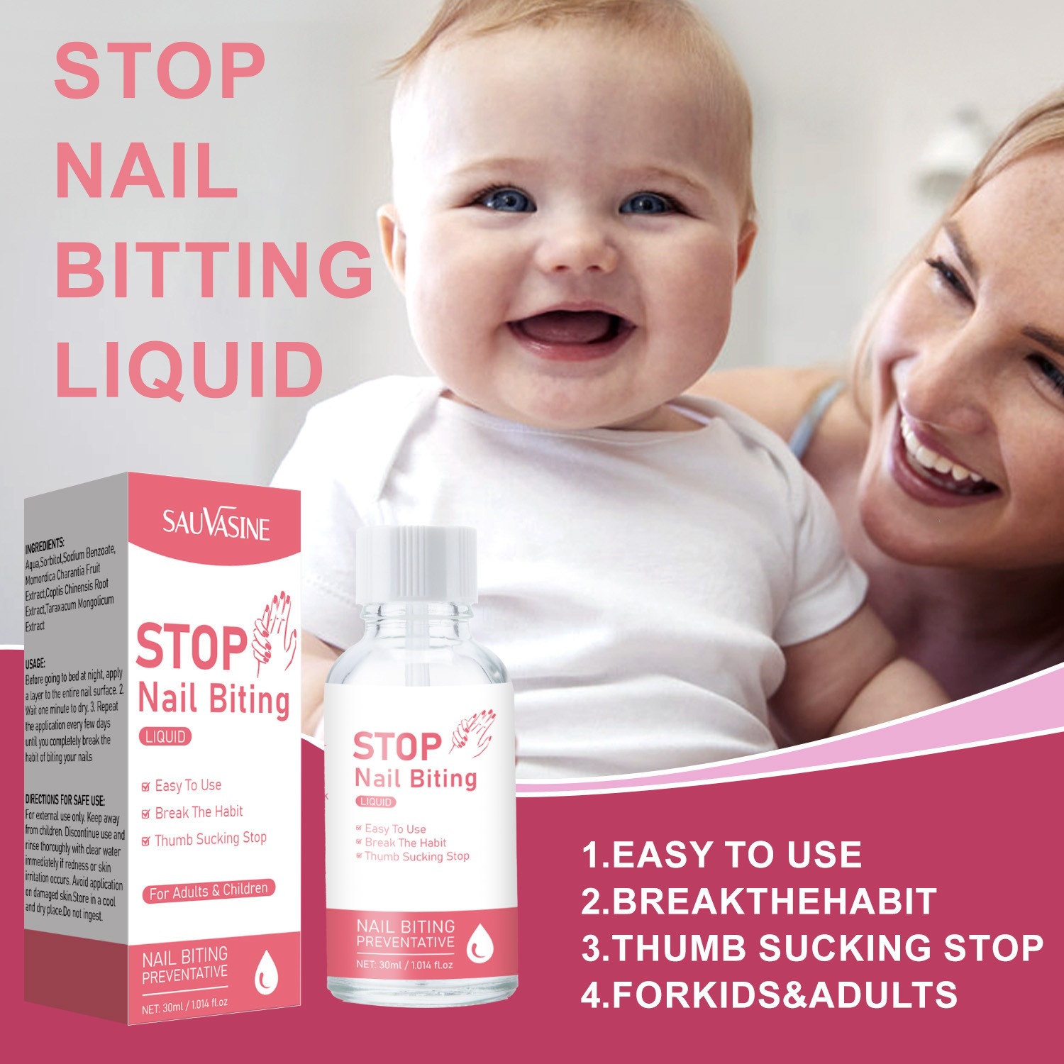 Stop Nail Biting Liquid Bitter Taste Safe for Kids Thumb Sucking Treatment Daily Home Care 30ml