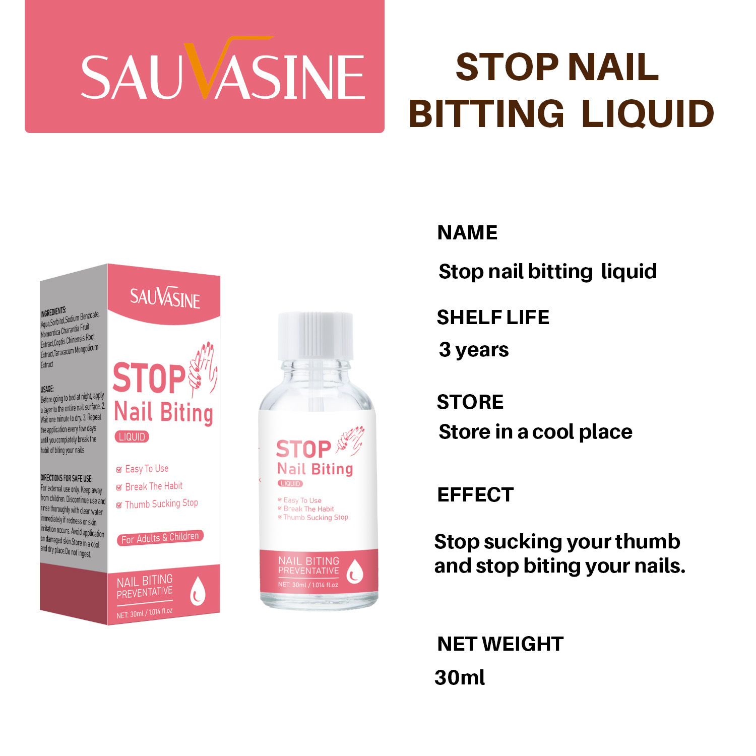 Stop Nail Biting Liquid Bitter Taste Safe for Kids Thumb Sucking Treatment Daily Home Care 30ml
