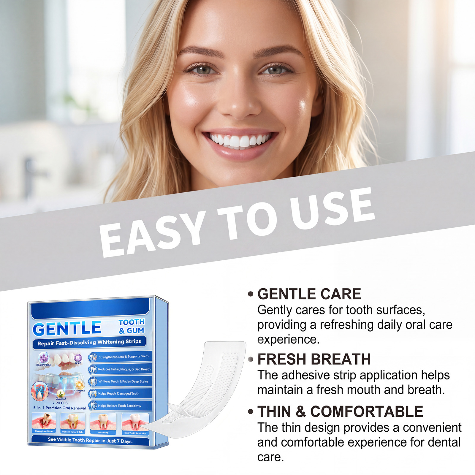 Teeth Stain Removal Strips Mild Ingredients Care Teeth Bright Gloss Oral Fresh Convenient Daily