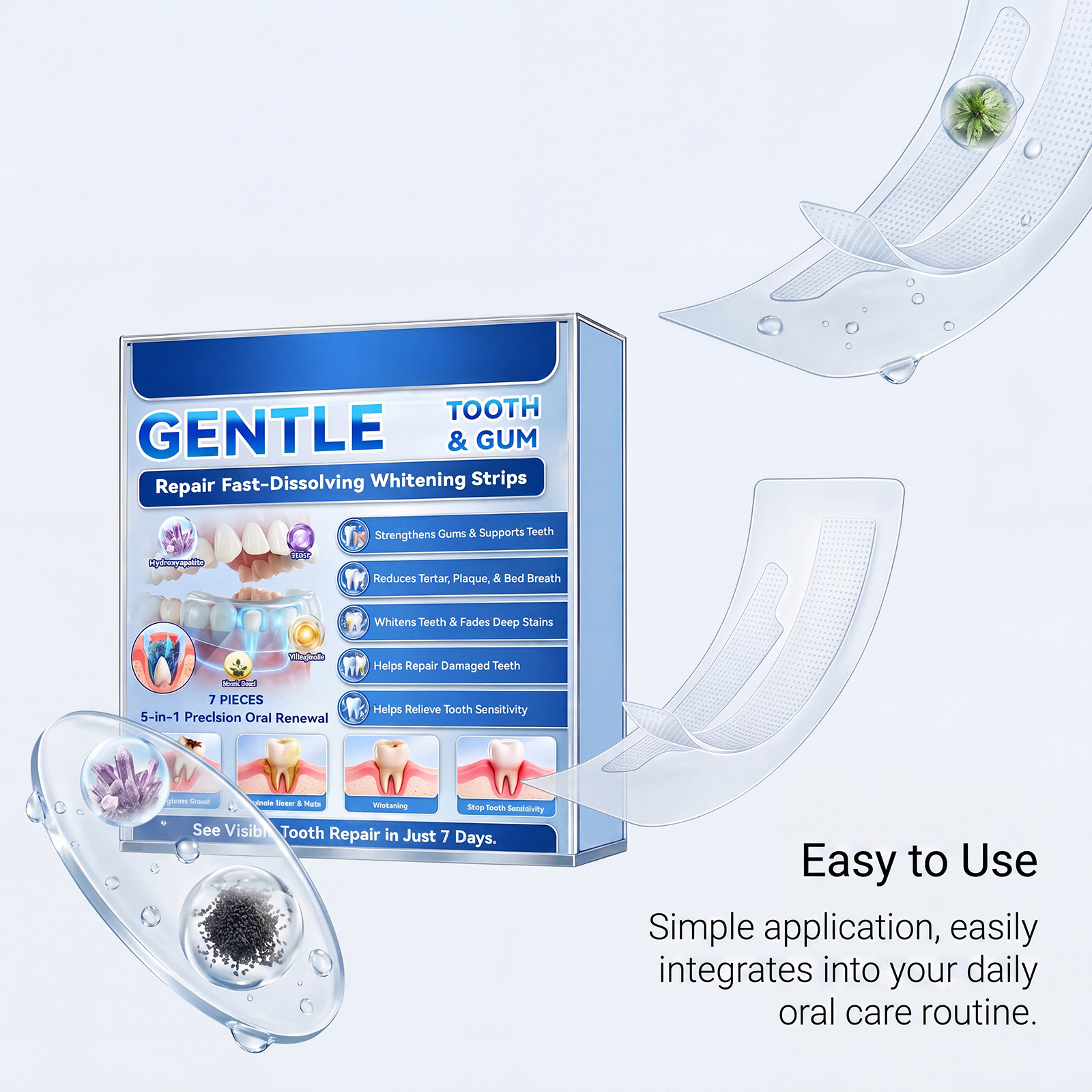 Teeth Stain Removal Strips Mild Ingredients Care Teeth Bright Gloss Oral Fresh Convenient Daily