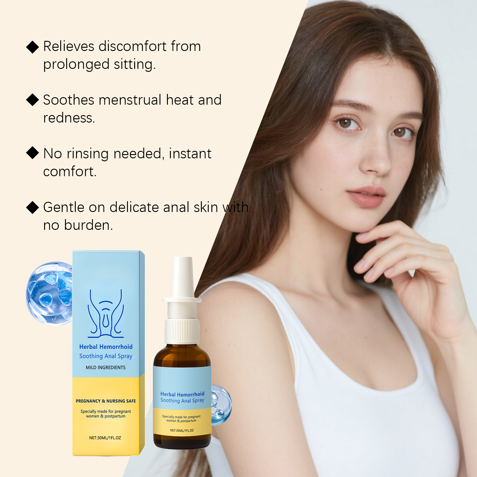 Female Perianal Care Spray Mild Daily Nurture Lady Body Fresh Comfort Light Portable Care Mist