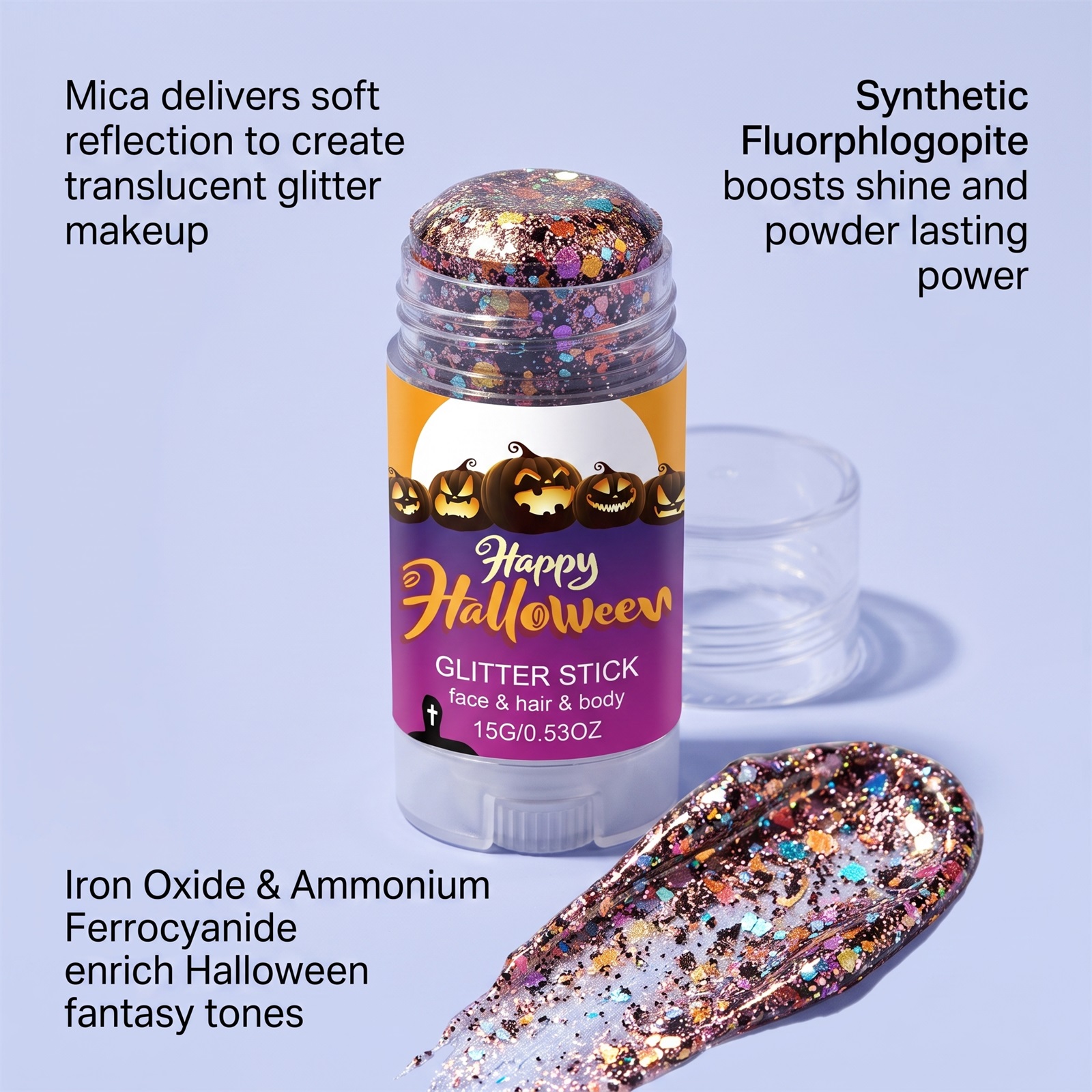 (Red) Halloween Glitter Stick Natural Color Rendering Silky Makeup Application Face Body Applicable Festival Party Look