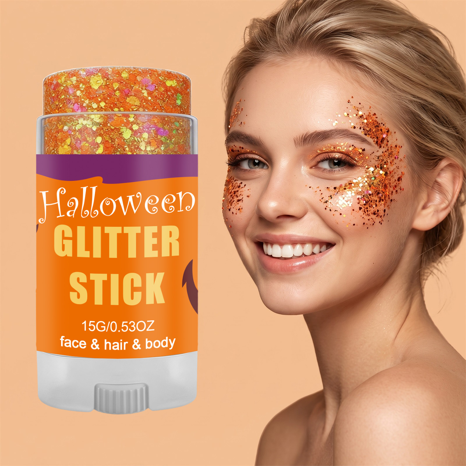 (Red) Halloween Glitter Stick Natural Color Rendering Silky Makeup Application Face Body Applicable Festival Party Look