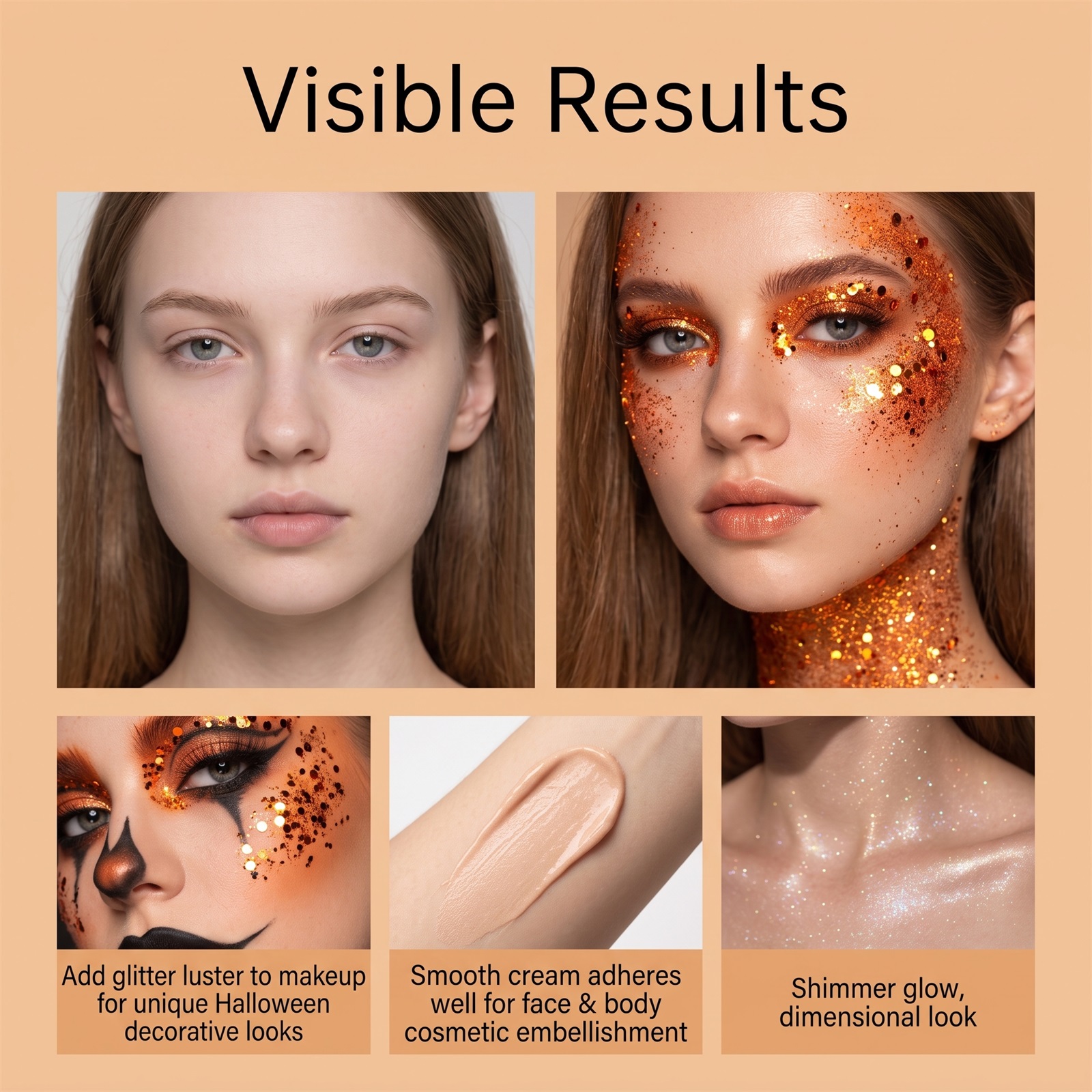 (Red) Halloween Glitter Stick Natural Color Rendering Silky Makeup Application Face Body Applicable Festival Party Look