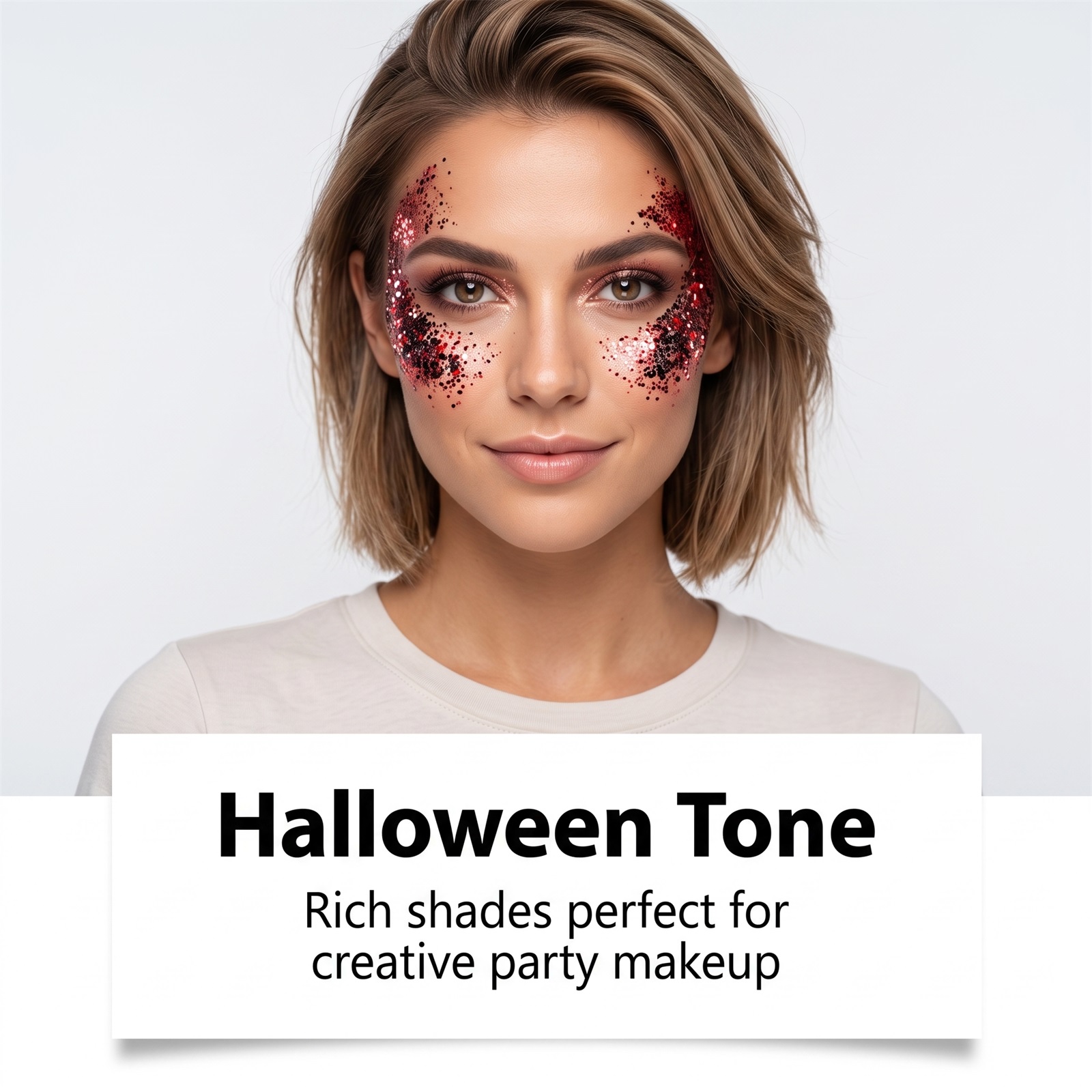 (Red) Halloween Glitter Stick Natural Color Rendering Silky Makeup Application Face Body Applicable Festival Party Look