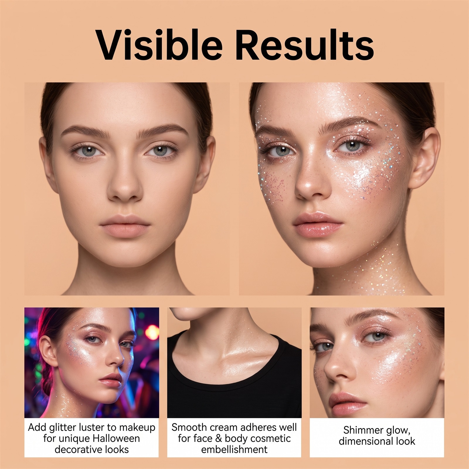 (Red) Halloween Glitter Stick Natural Color Rendering Silky Makeup Application Face Body Applicable Festival Party Look