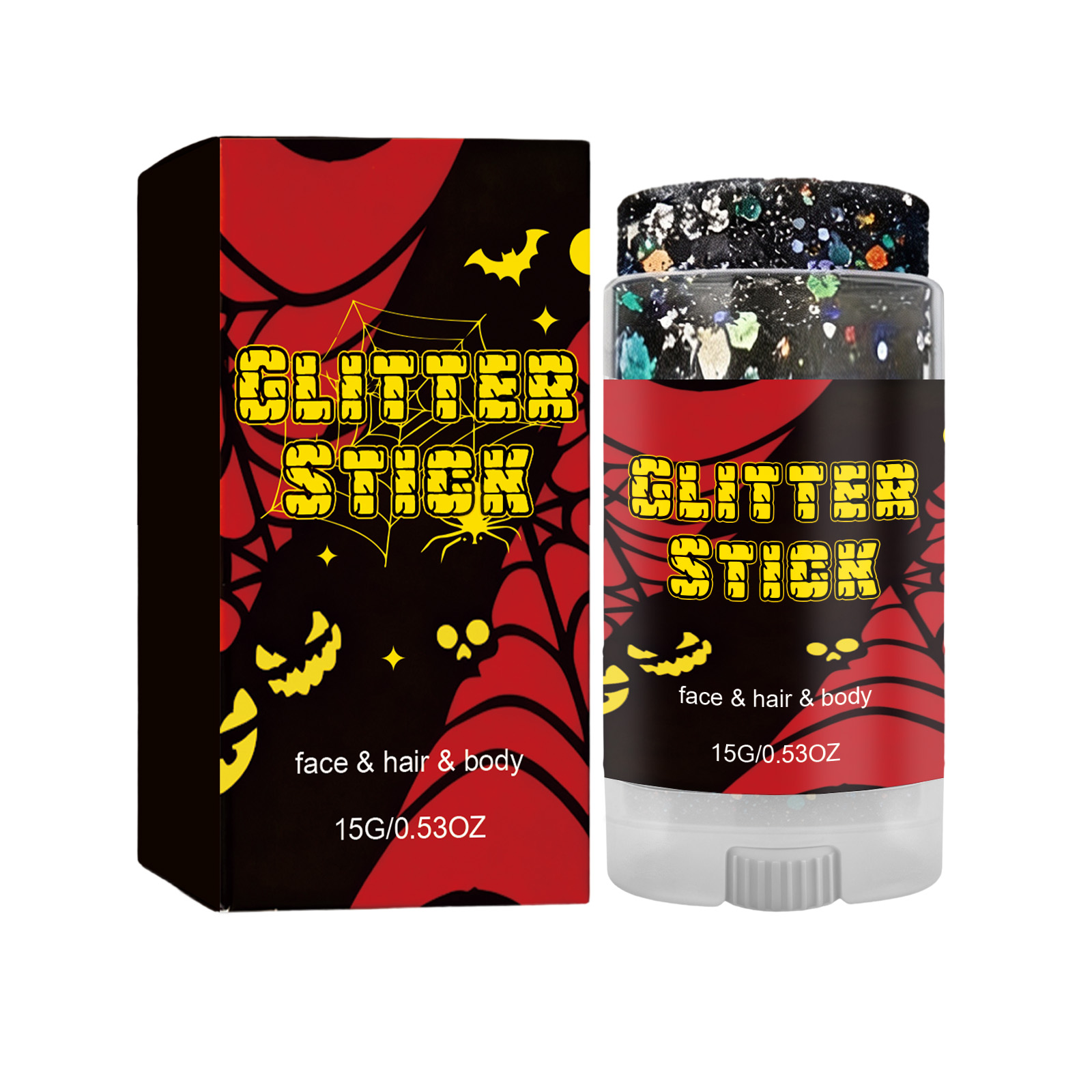 (Red) Halloween Glitter Stick Natural Color Rendering Silky Makeup Application Face Body Applicable Festival Party Look