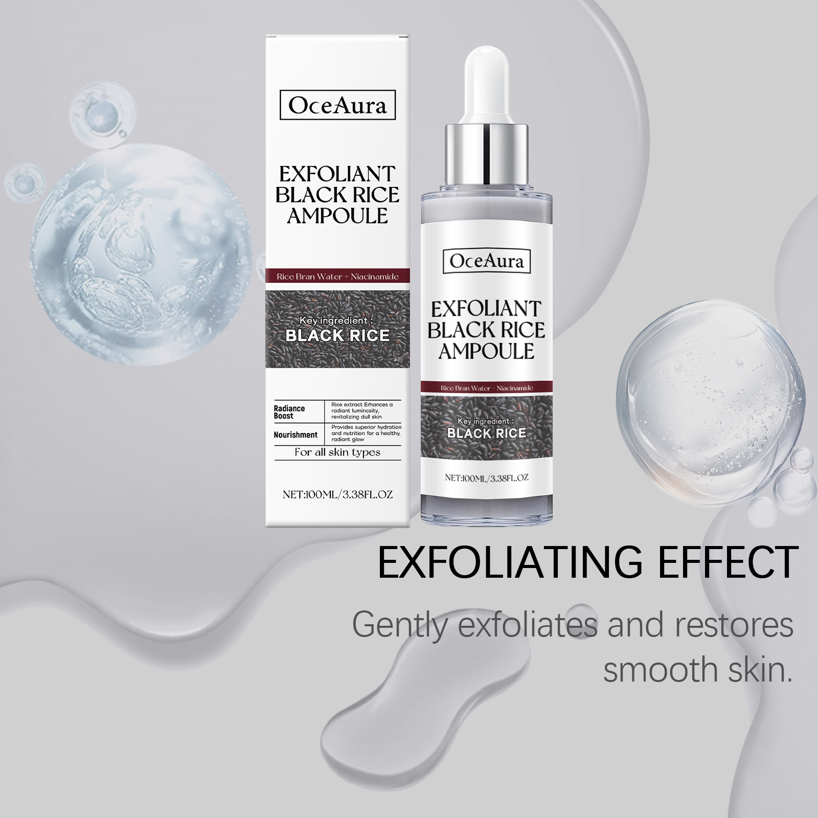 Black Rice Brightening Exfoliating Liquid Facial Cleansing Ampoule Softening Skin Facial Essence