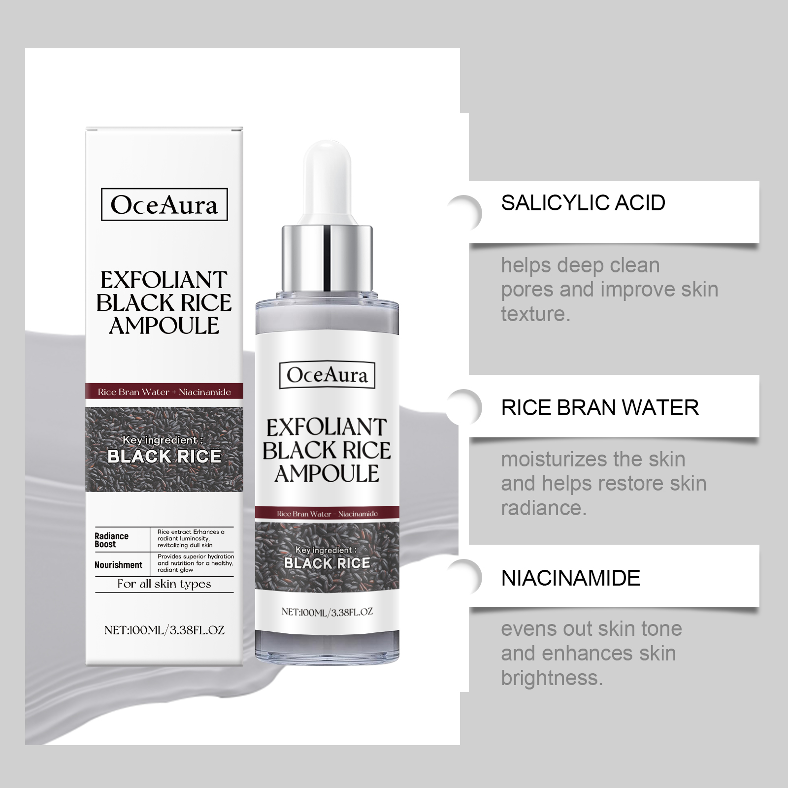 Black Rice Brightening Exfoliating Liquid Facial Cleansing Ampoule Softening Skin Facial Essence
