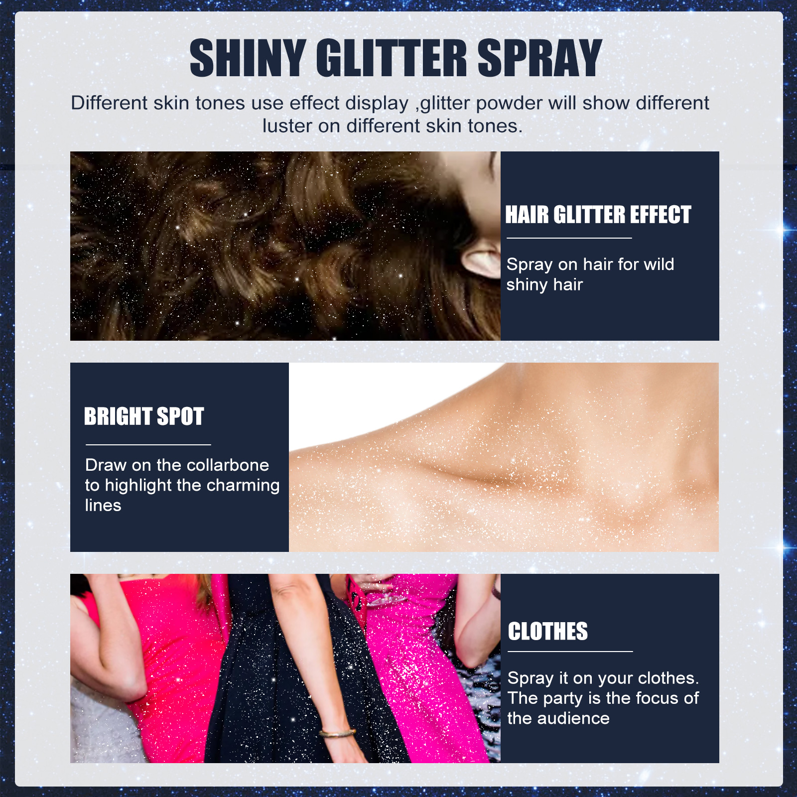 Shimmer Spray Halloween Party Body Hair Clothes Glitter Long Lasting Highlight Sparkle 60ml