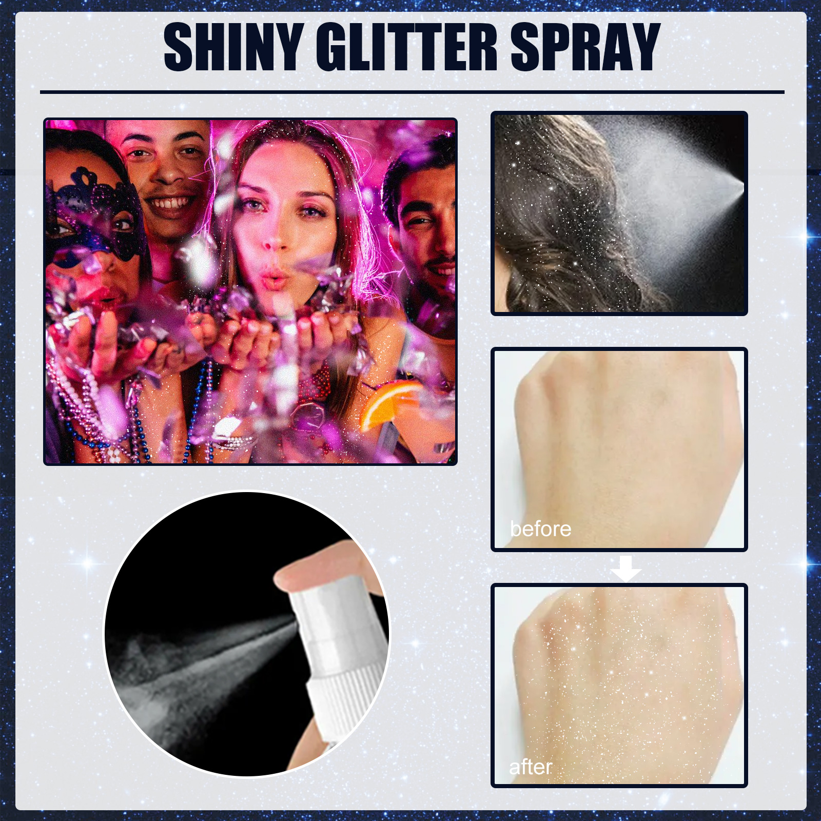 Shimmer Spray Halloween Party Body Hair Clothes Glitter Long Lasting Highlight Sparkle 60ml