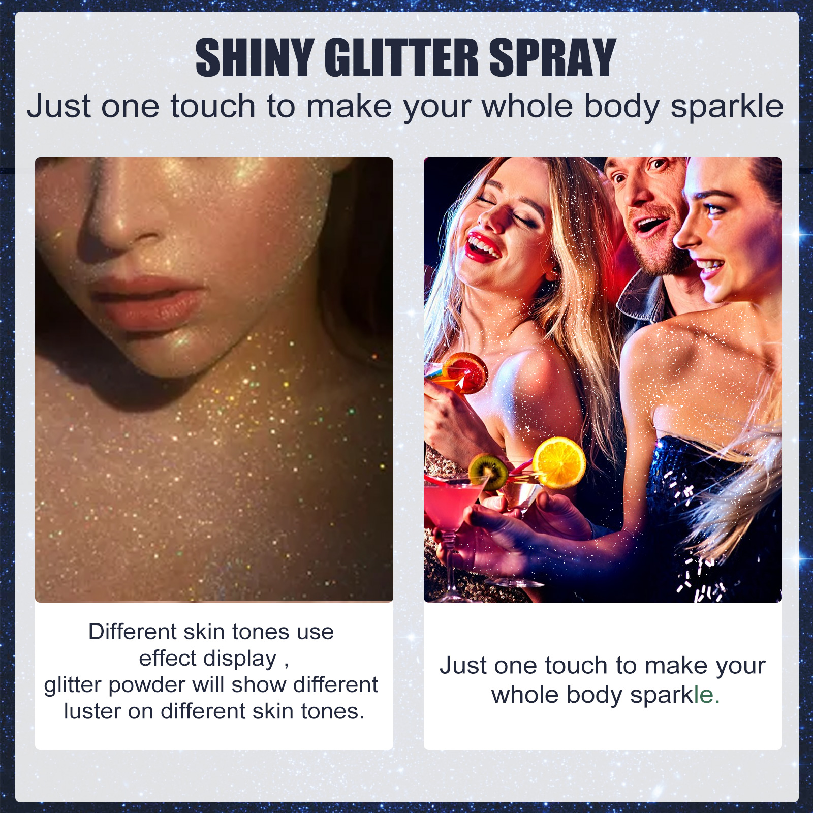 Shimmer Spray Halloween Party Body Hair Clothes Glitter Long Lasting Highlight Sparkle 60ml
