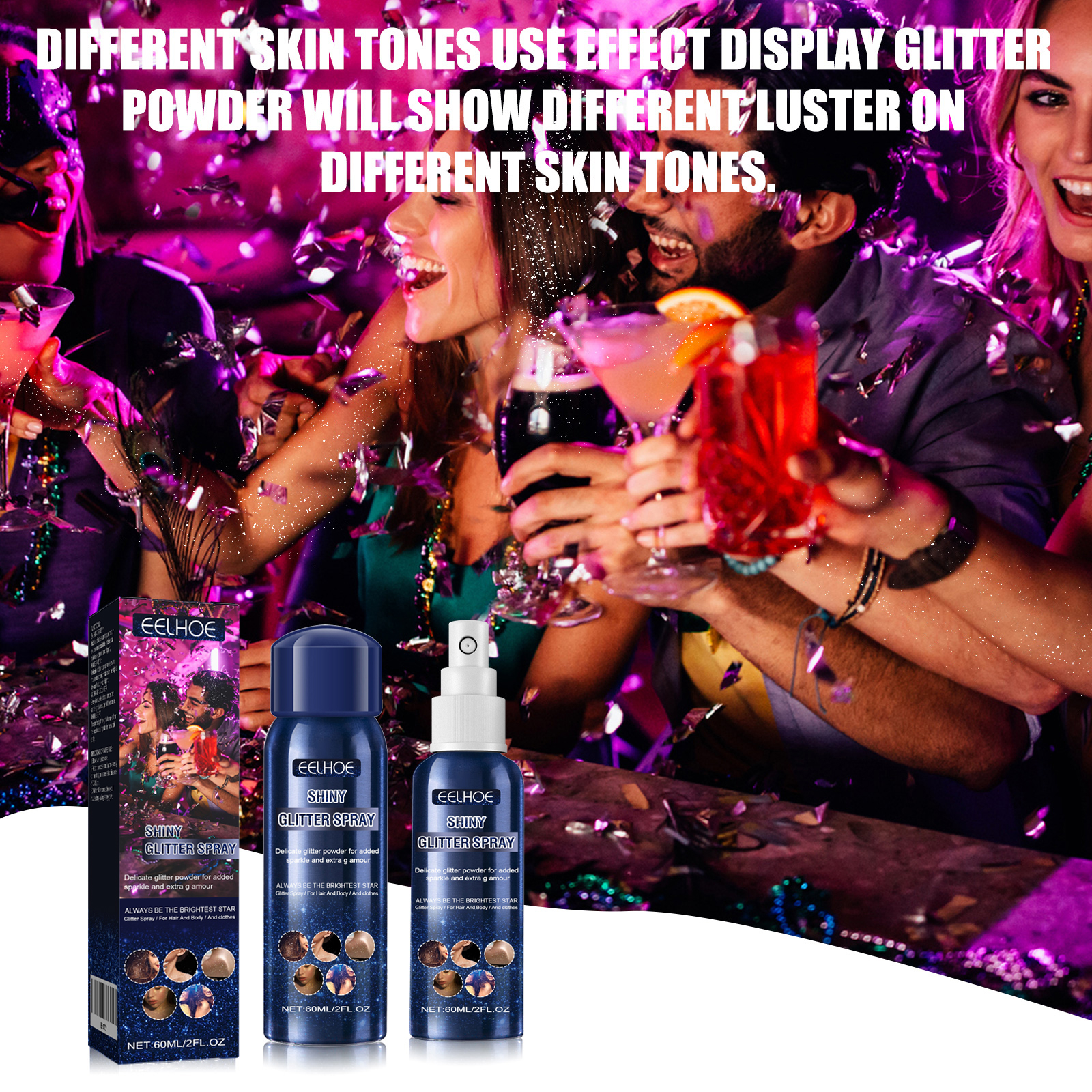 Shimmer Spray Halloween Party Body Hair Clothes Glitter Long Lasting Highlight Sparkle 60ml