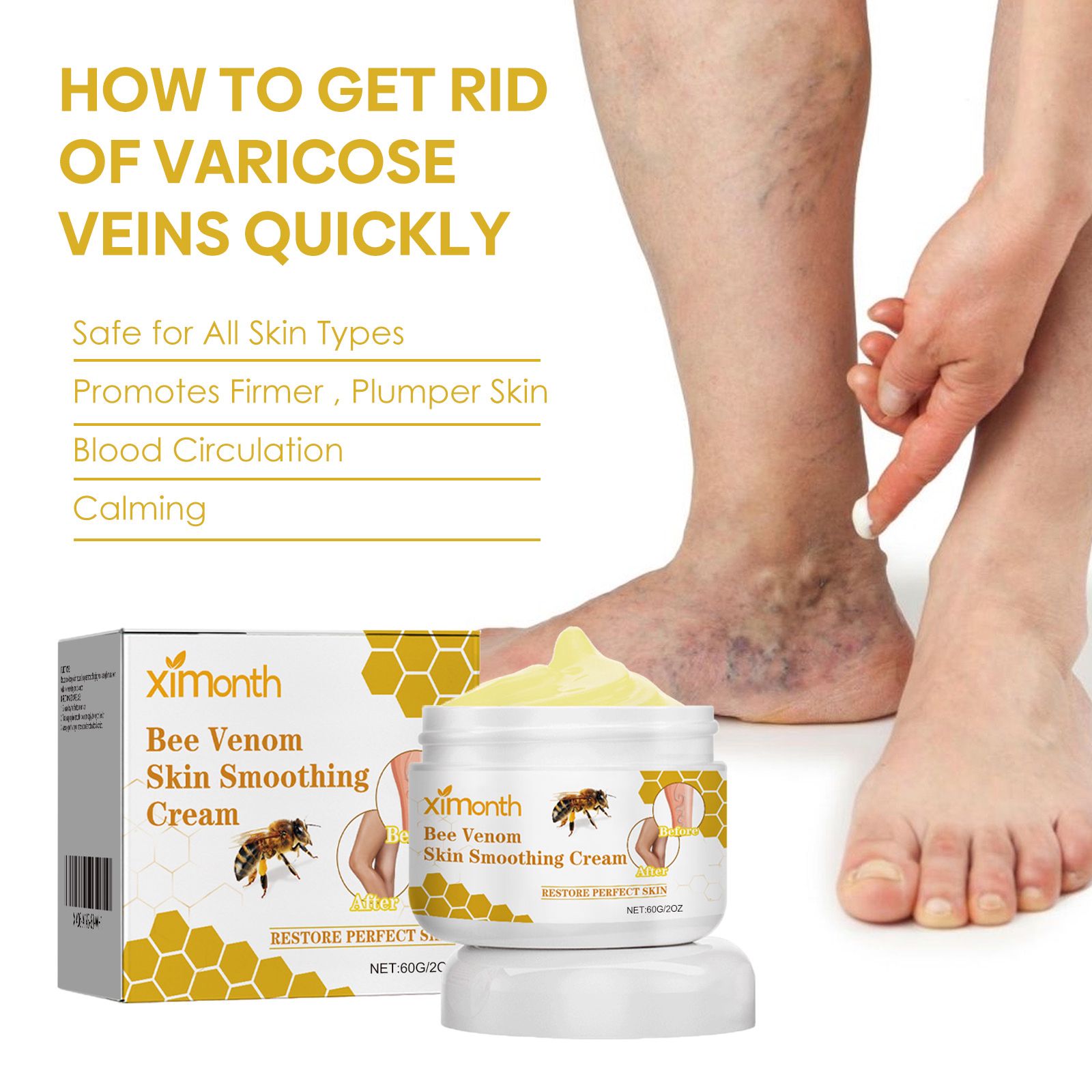 Bee Venom Leg Care Cream Soothing Moisturizing For Leg Discomfort And Daily Skin Care 60g