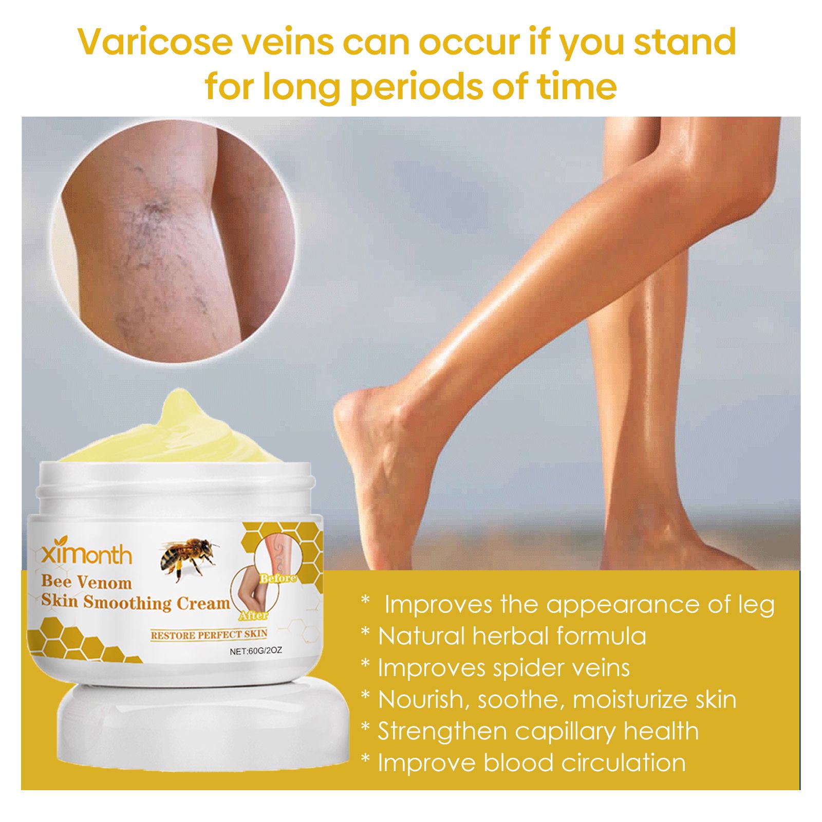 Bee Venom Leg Care Cream Soothing Moisturizing For Leg Discomfort And Daily Skin Care 60g