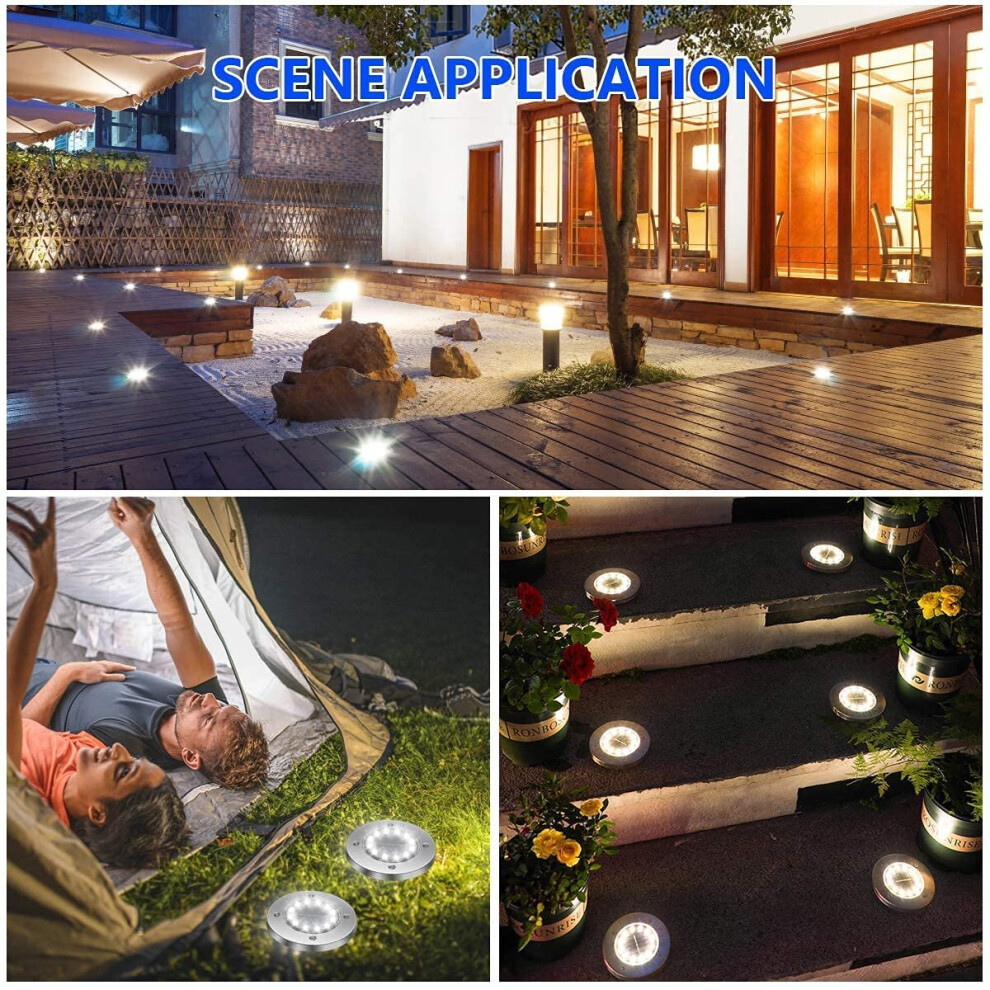 (Warm White) 12LED Solar Power Ground Lights Floor Decking Lawn