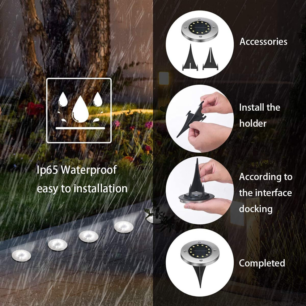 (Warm White) 12LED Solar Power Ground Lights Floor Decking Lawn