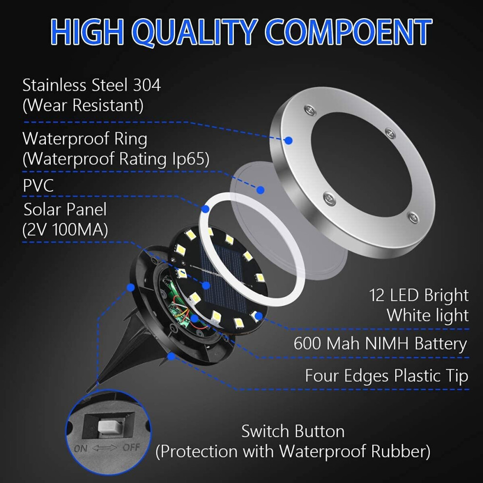 (Warm White) 12LED Solar Power Ground Lights Floor Decking Lawn