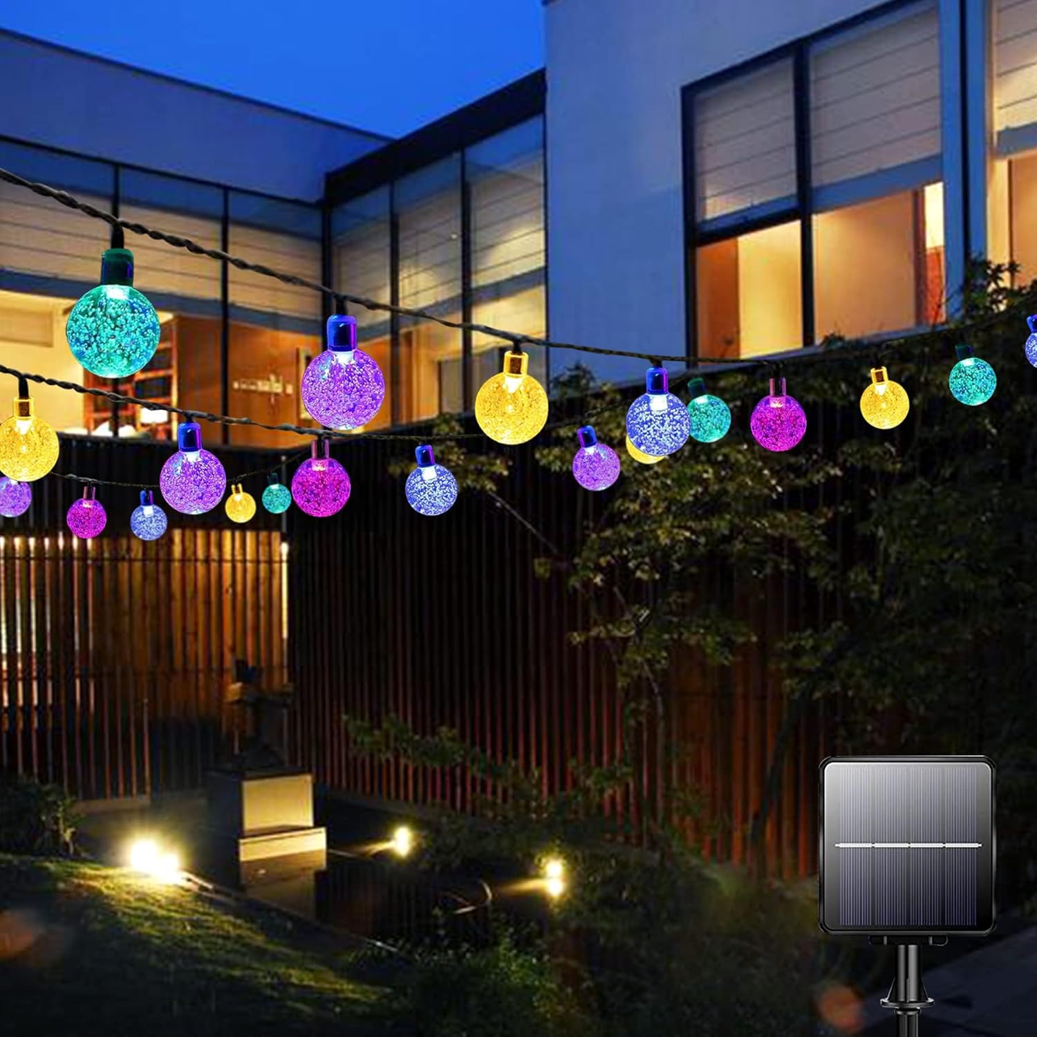 (Multi-coloured) Solar Fairy Lights Outdoor Waterproof 50LED Solar Garden Lights 8 Mode 7M 23Ft Outdoor String Lights for Garden Patio Yard Home Christmas Parties Wedding