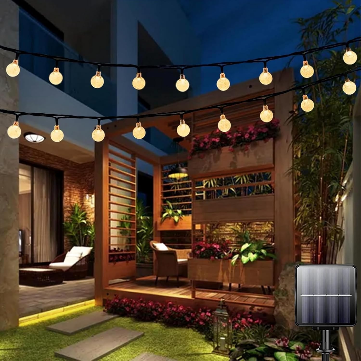 (Multi-coloured) Solar Fairy Lights Outdoor Waterproof 50LED Solar Garden Lights 8 Mode 7M 23Ft Outdoor String Lights for Garden Patio Yard Home Christmas Parties Wedding