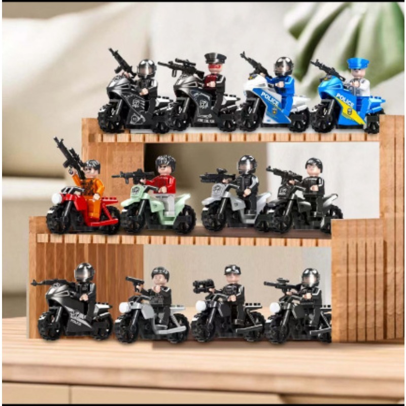(12 PCS) Cartoon Characters Minifigures Assembled Toy Building Blocks Phantom Ninja Motorcycle Team Beneficial Intelligence Boy Toys