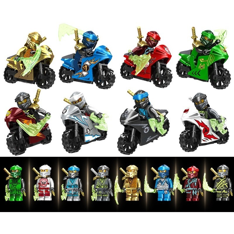 (12 PCS) Cartoon Characters Minifigures Assembled Toy Building Blocks Phantom Ninja Motorcycle Team Beneficial Intelligence Boy Toys