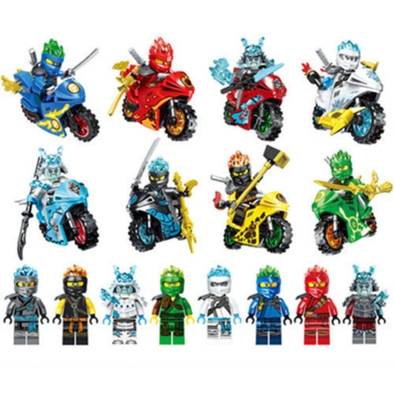 (12 PCS) Cartoon Characters Minifigures Assembled Toy Building Blocks Phantom Ninja Motorcycle Team Beneficial Intelligence Boy Toys
