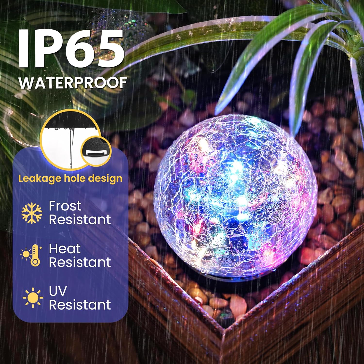 Solar Lights Outdoor Garden Solar Globe Lights Waterproof Cracked Glass Ball Outdoor Decorations for Balcony Backyard Yard Patio Porch