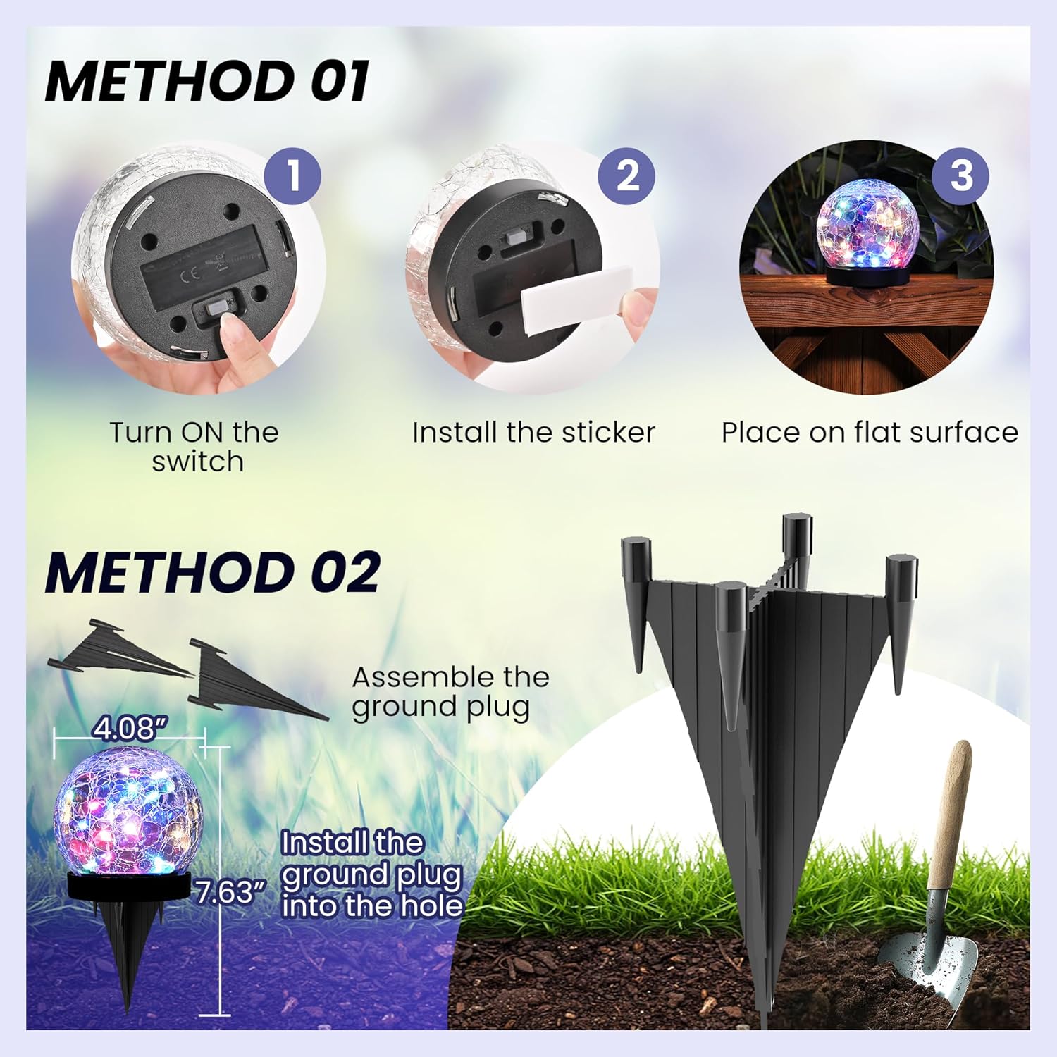 Solar Lights Outdoor Garden Solar Globe Lights Waterproof Cracked Glass Ball Outdoor Decorations for Balcony Backyard Yard Patio Porch