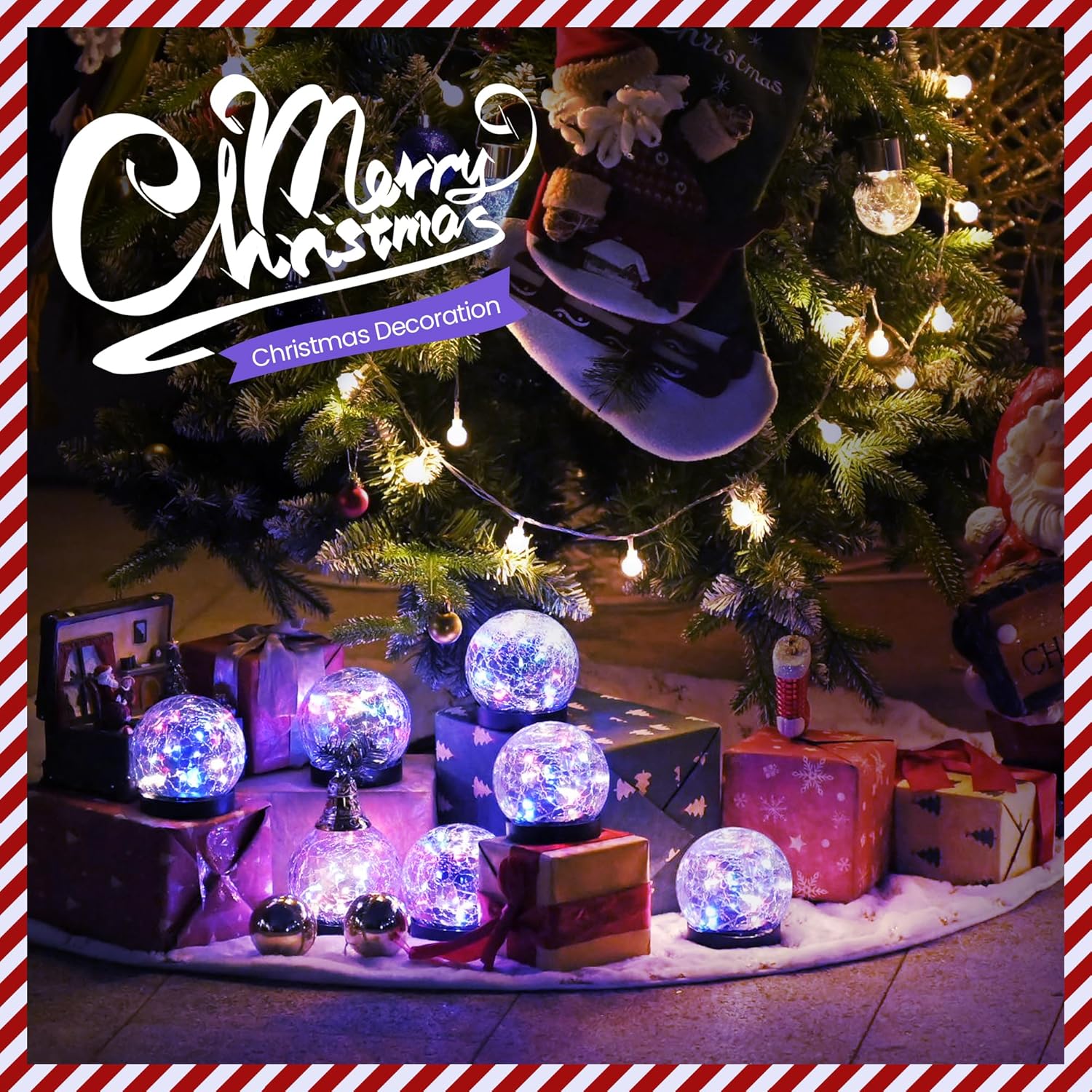 Solar Lights Outdoor Garden Solar Globe Lights Waterproof Cracked Glass Ball Outdoor Decorations for Balcony Backyard Yard Patio Porch