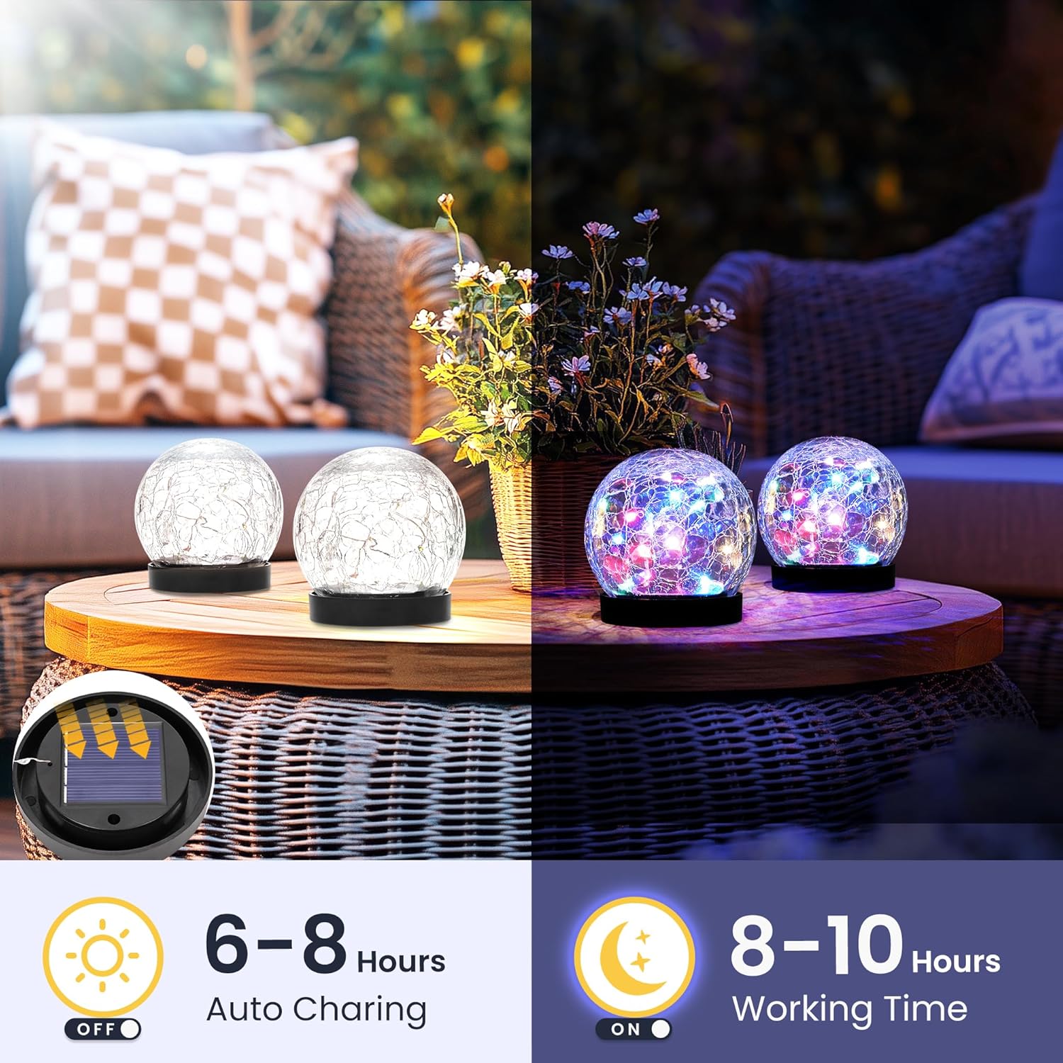 Solar Lights Outdoor Garden Solar Globe Lights Waterproof Cracked Glass Ball Outdoor Decorations for Balcony Backyard Yard Patio Porch