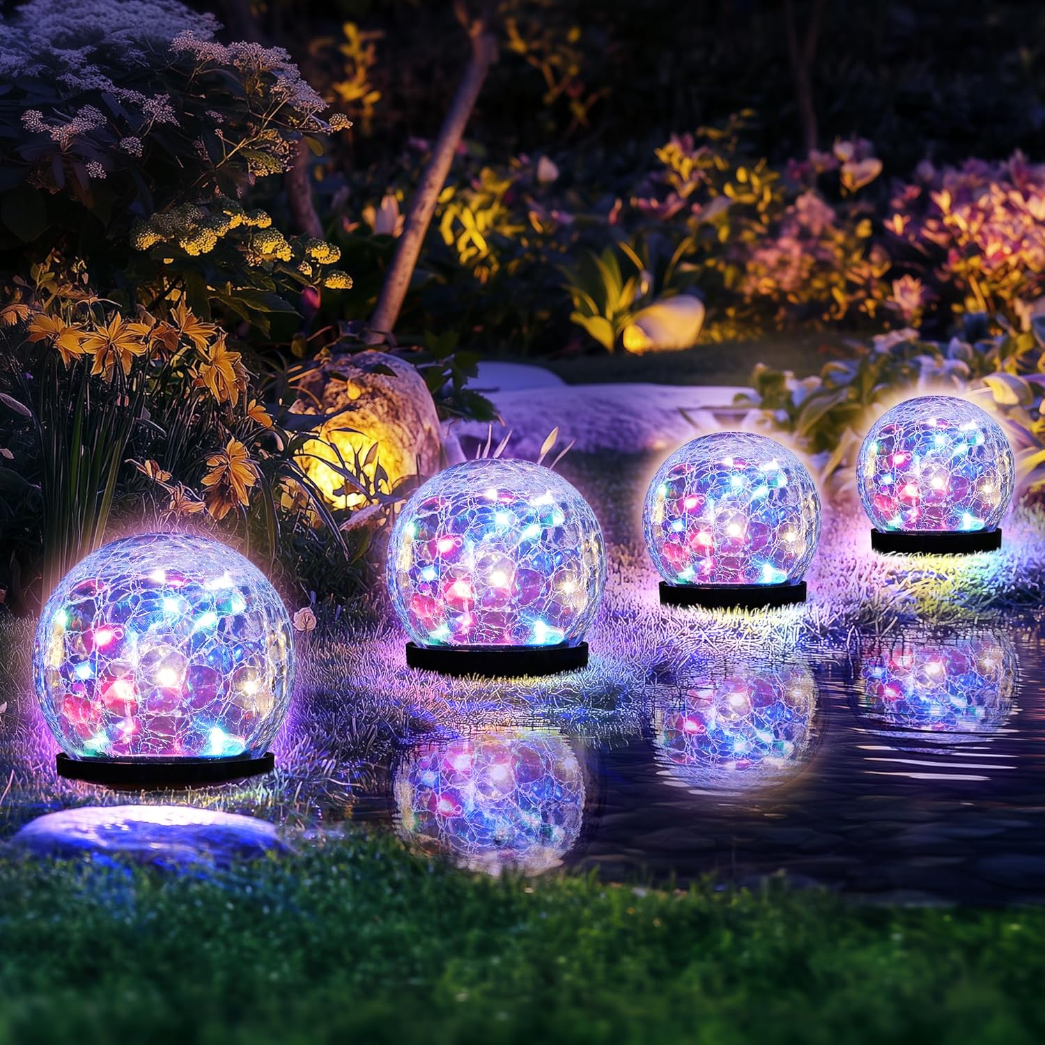 Solar Lights Outdoor Garden Solar Globe Lights Waterproof Cracked Glass Ball Outdoor Decorations for Balcony Backyard Yard Patio Porch