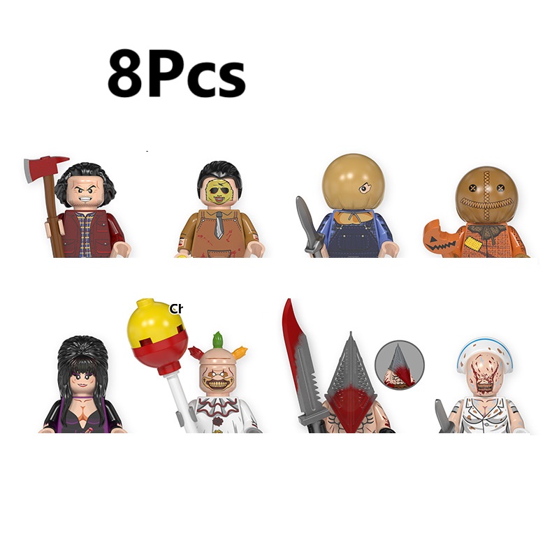 (8 PCS A) Halloween Building Blocks Terror Evil Witch Vampire Zombies Apocalypse Demon Death Ghost Nun Mini Action Figure Toys