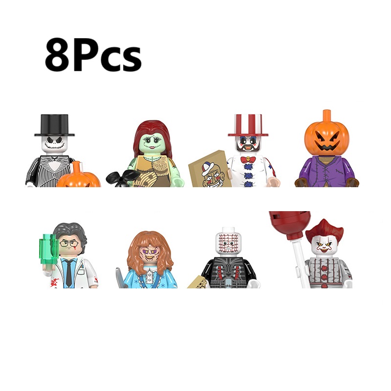 (8 PCS A) Halloween Building Blocks Terror Evil Witch Vampire Zombies Apocalypse Demon Death Ghost Nun Mini Action Figure Toys