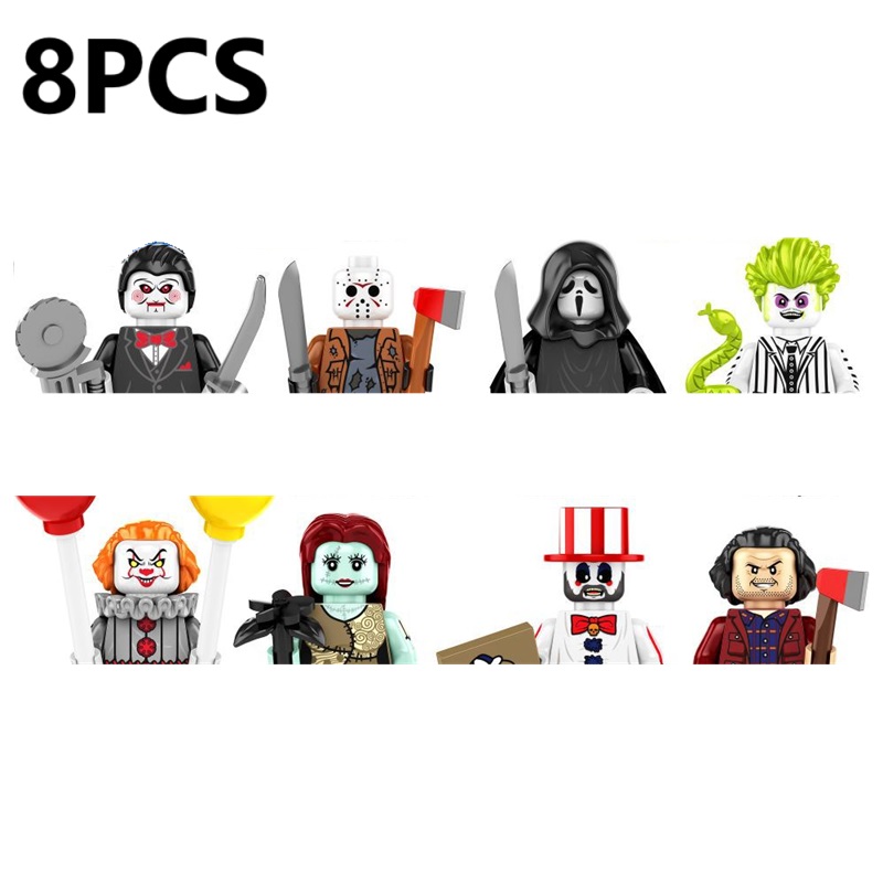 (8 PCS A) Halloween Building Blocks Terror Evil Witch Vampire Zombies Apocalypse Demon Death Ghost Nun Mini Action Figure Toys