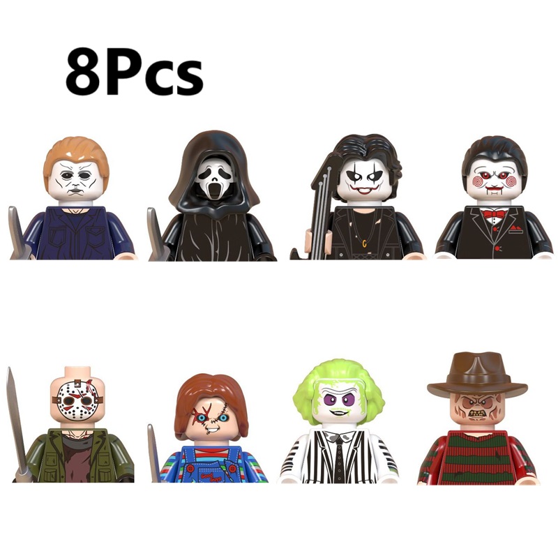 (8 PCS A) Halloween Building Blocks Terror Evil Witch Vampire Zombies Apocalypse Demon Death Ghost Nun Mini Action Figure Toys
