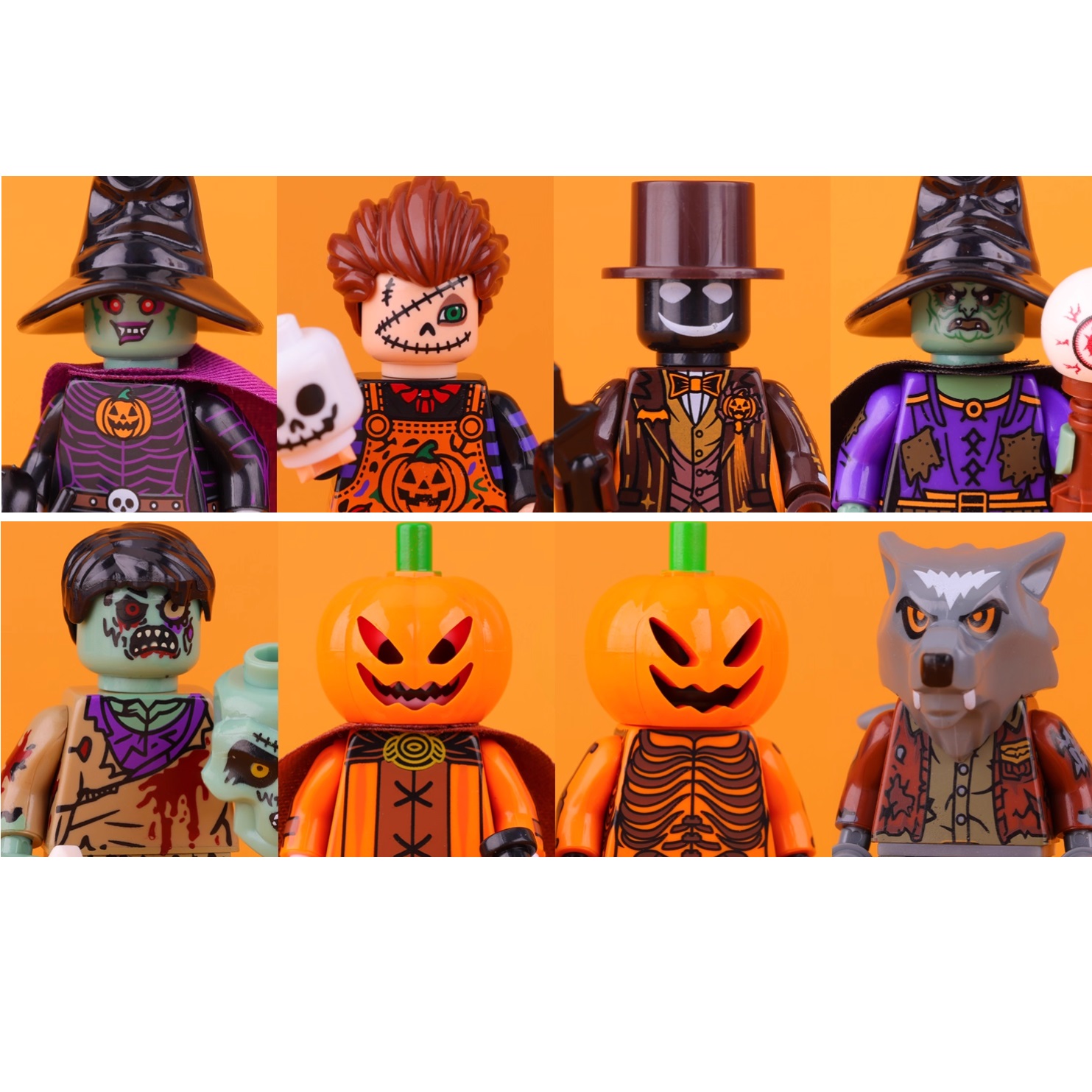 (8 PCS A) Halloween Building Blocks Terror Evil Witch Vampire Zombies Apocalypse Demon Death Ghost Nun Mini Action Figure Toys