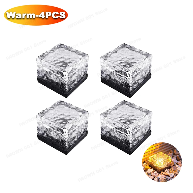 (1 PCS) Solar Powered Ice Cube Lamp Glass Brick Landscape Square Glass Outdoor Road Courtyard Garden Decoration