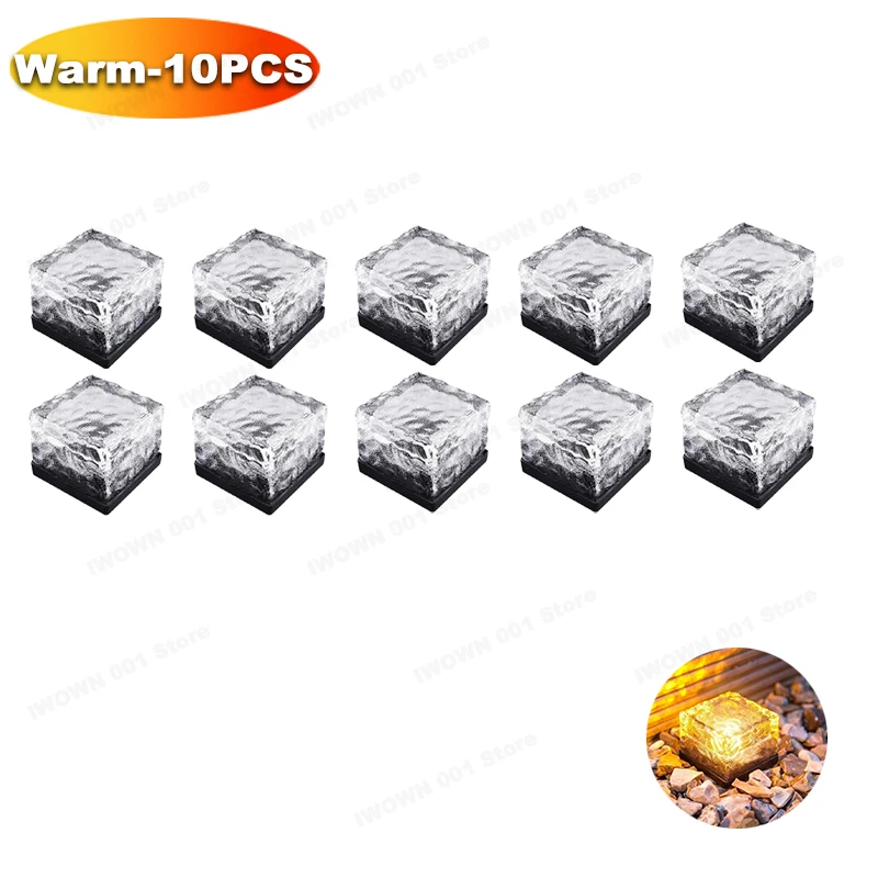 (1 PCS) Solar Powered Ice Cube Lamp Glass Brick Landscape Square Glass Outdoor Road Courtyard Garden Decoration