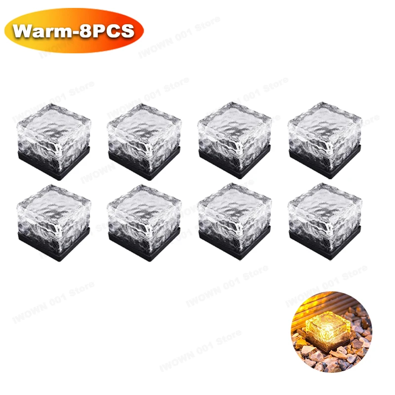 (1 PCS) Solar Powered Ice Cube Lamp Glass Brick Landscape Square Glass Outdoor Road Courtyard Garden Decoration