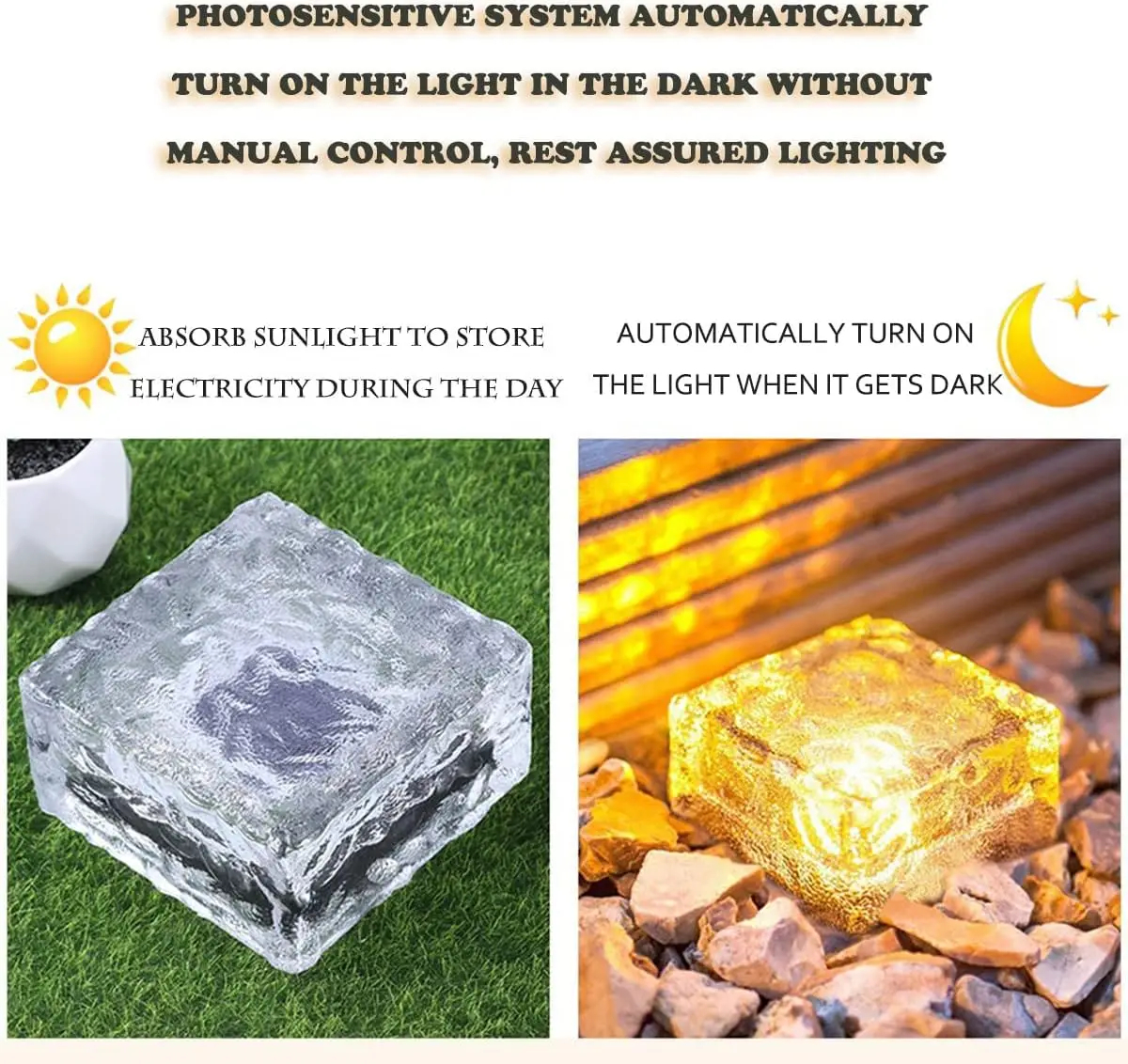 (1 PCS) Solar Powered Ice Cube Lamp Glass Brick Landscape Square Glass Outdoor Road Courtyard Garden Decoration