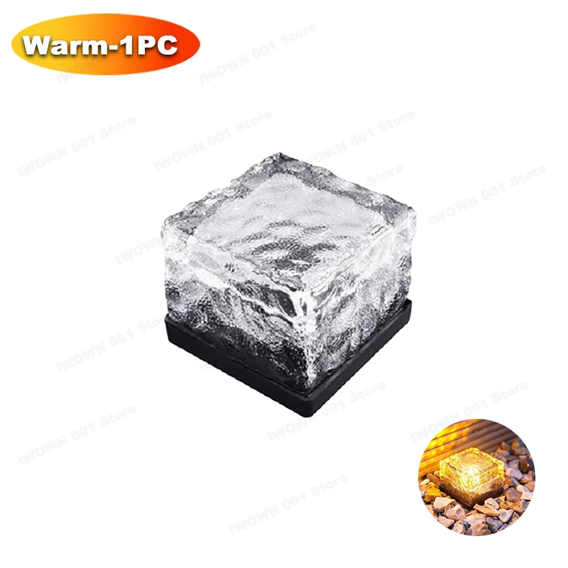 Solar Powered Ice Cube Lamp Glass Brick Landscape Square Glass Outdoor Road Courtyard Garden Decoration
