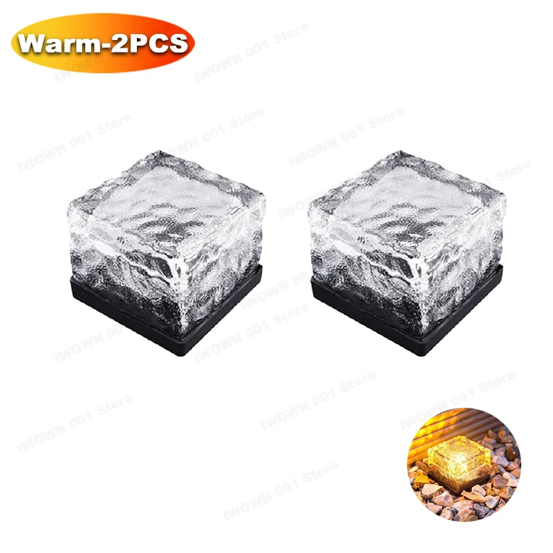 (1 PCS) Solar Powered Ice Cube Lamp Glass Brick Landscape Square Glass Outdoor Road Courtyard Garden Decoration