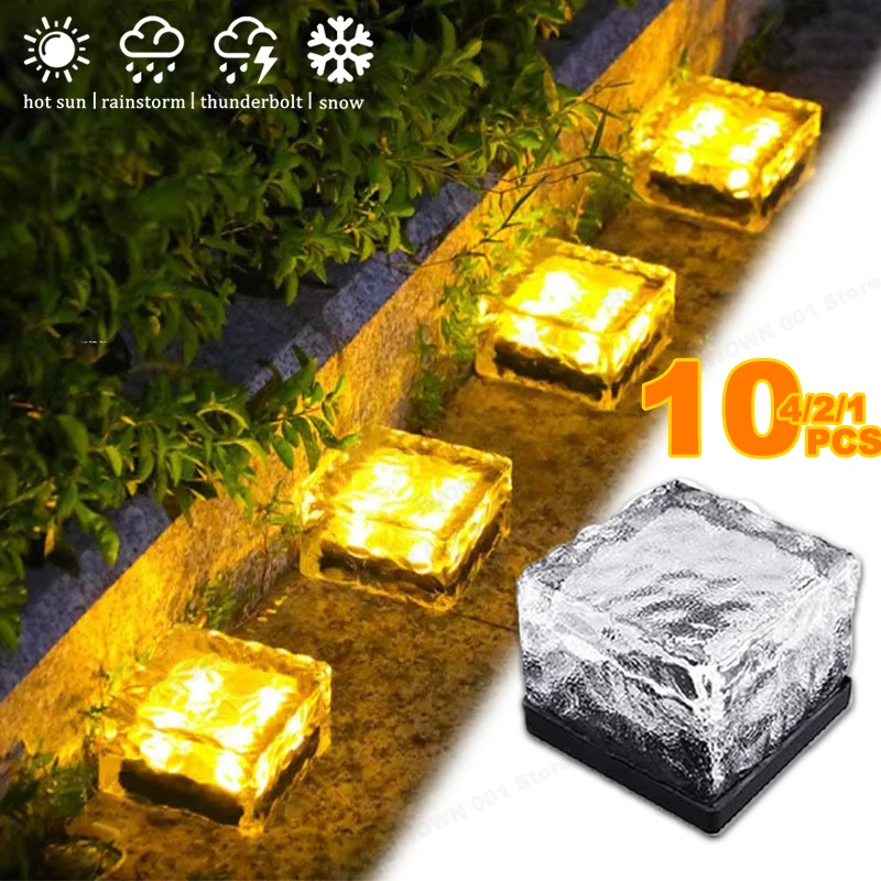 (1 PCS) Solar Powered Ice Cube Lamp Glass Brick Landscape Square Glass Outdoor Road Courtyard Garden Decoration